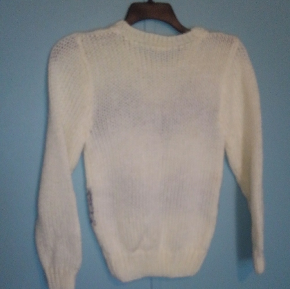 Small Hand Knit Acrilic Sweater White/Gray - Picture 2 of 5